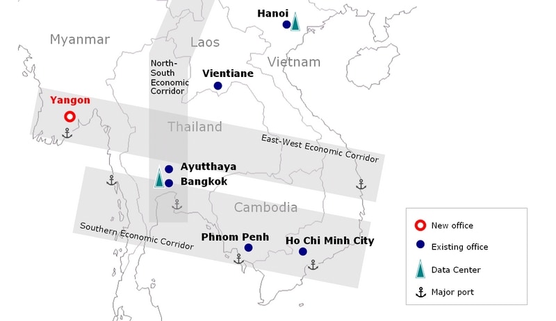 Map: NTT Communications group's business expansion in Greater Mekong Subregion