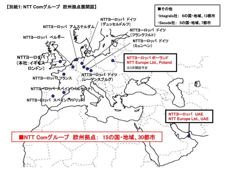 【別紙1: NTT Comグループ欧州拠点展開図】
