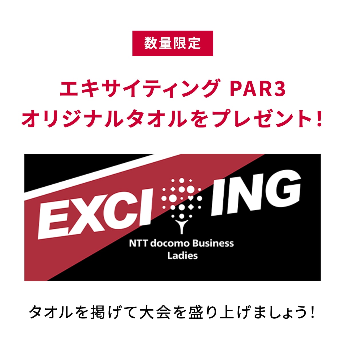 数量限定 エキサイティング PAR3 オリジナルタオルをプレゼント！ タオルを掲げて大会を盛り上げましょう！