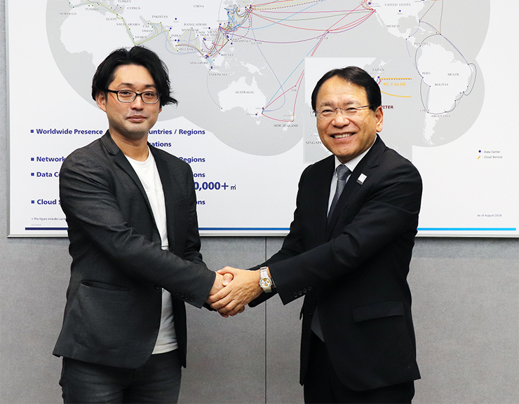 写真左：コードタクト 代表取締役 後藤 正樹　写真右：NTT Com 代表取締役社長 庄司 哲也