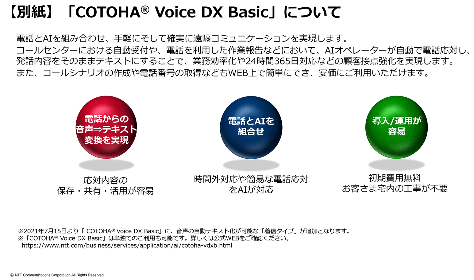 【別紙】「COTOHA<sup>®</sup> Voice DX Basic」について