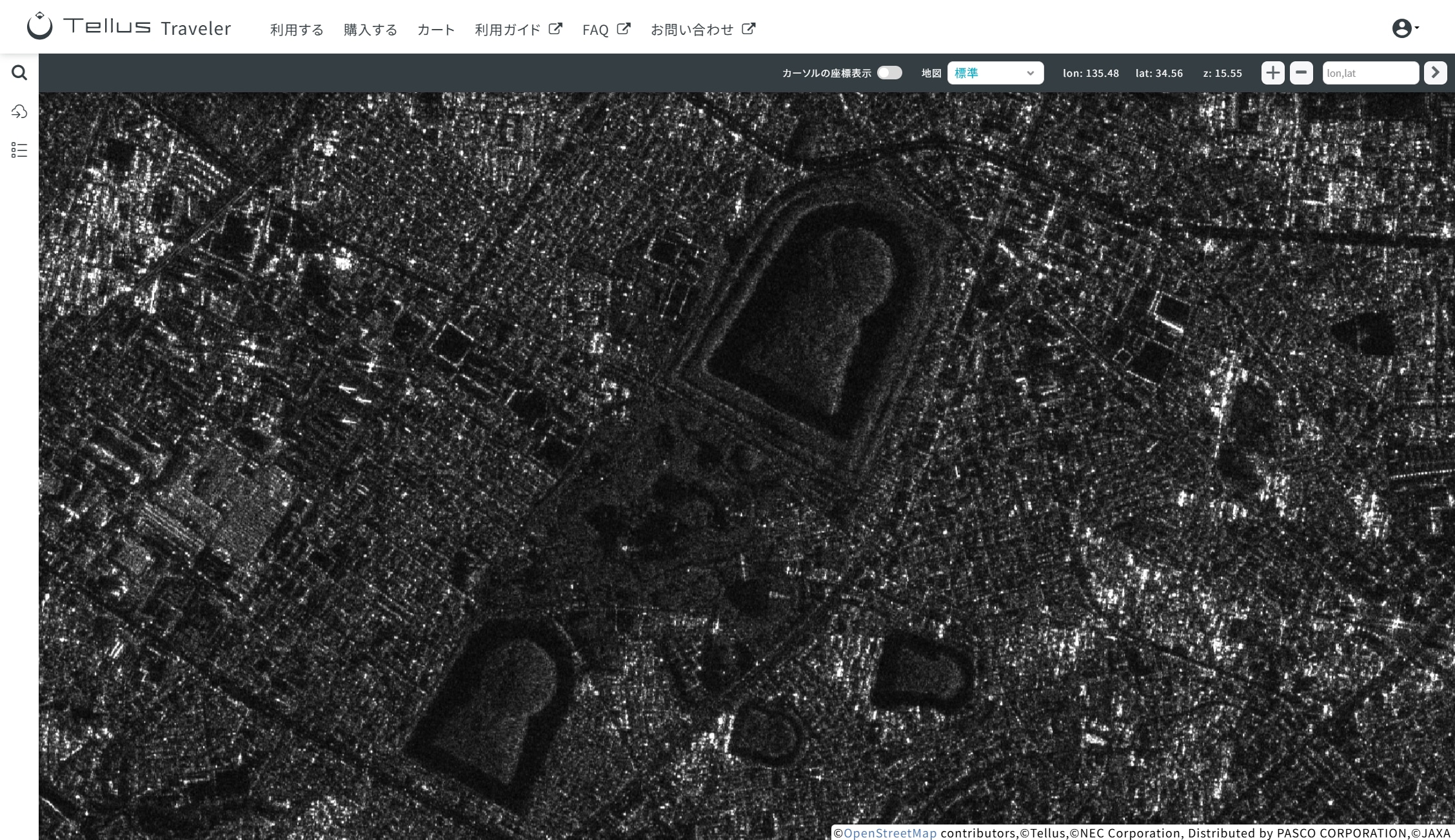 SAR衛星「だいち2号」で撮影された、仁徳天皇陵古墳周辺の様子。中村氏提供