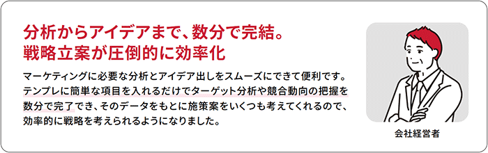 分析からアイデアまで、数分で完結。戦略立案が圧倒的に効率化