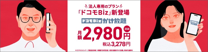 法人専用のプラン「ドコモBiz」新登場　ドコモBizかけ放題　月額2,980円