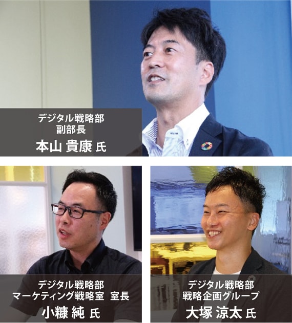 デジタル戦略部 副部長 本山 貴康氏 デジタル戦略部 マーケティング戦略室 室長 小糠 純 氏 デジタル戦略部 戦略企画グループ 大塚 涼太氏