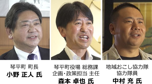琴平町 町長　小野 正人 氏 琴平町役場 総務課 企画・政策担当 主任　森本 卓也 氏 地域おこし協力隊 協力隊員　中村 充 氏
