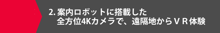 2.案内ロボットに搭載した全方位4Kカメラで、遠隔地からＶＲ体験