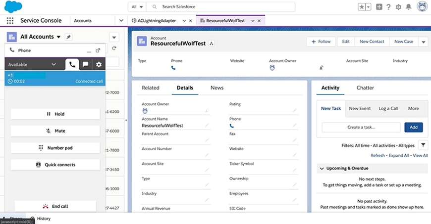Salesforce Service Cloudとの連携画面