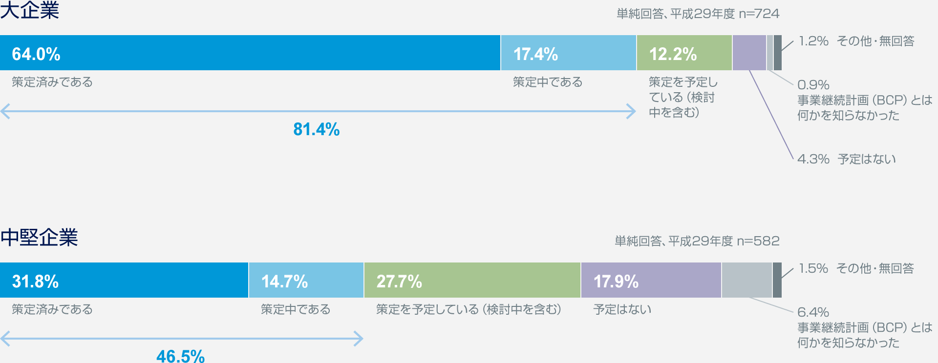 グラフ：内閣府平成29年度企業の事業継続及び防災の取組に関する実態調査
