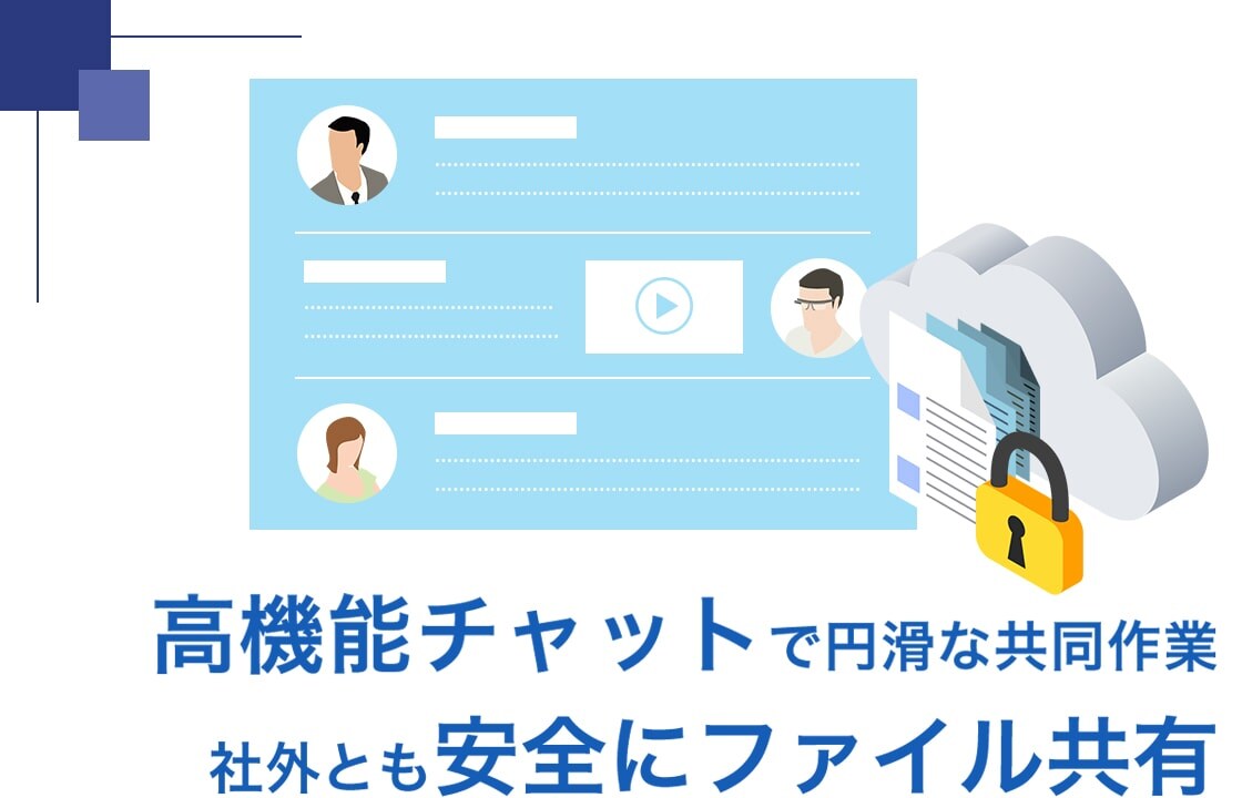高機能チャットで円滑な共同作業 社外とも安全にファイル共有
