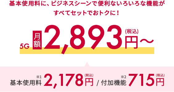 基本使用料に、ビジネスシーンで便利ないろいろな機能がすべてセットでおトクに！
