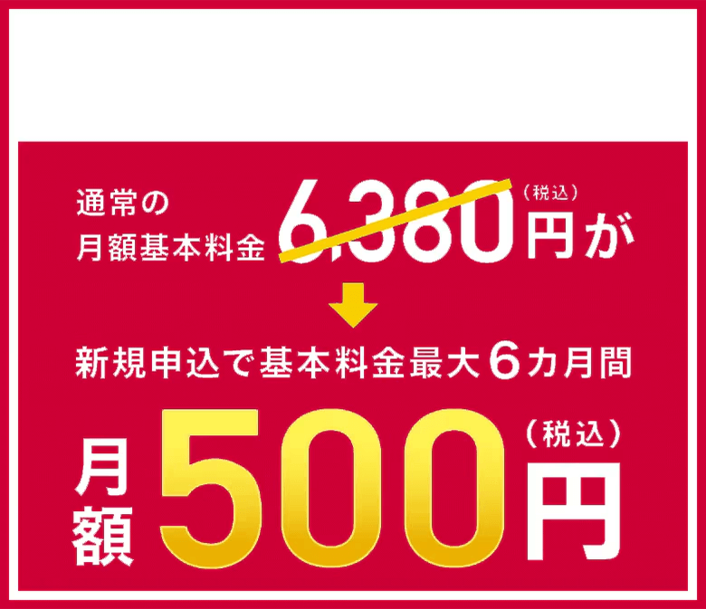 最大6ヶ月 最大10Gbpsでも今なら月額500円