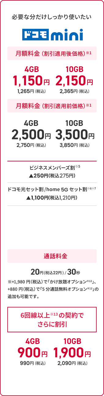 ドコモmini 料金表