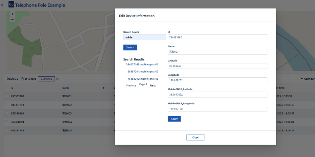 Things Cloud Web SDKによる設備管理画面の例