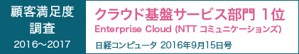 顧客満足度調査2016～2017 クラウド基盤サービス部門1位 Enterprise Cloud（NTTコミュニケーションズ） 日経コンピュータ 2016年9月15日号