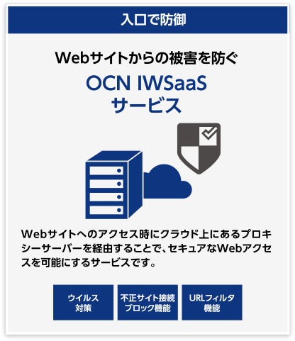 入口で防御|Webサイトへのアクセス時にクラウド上のプロキシーサーバー経由!OCN IWSaaSサービス