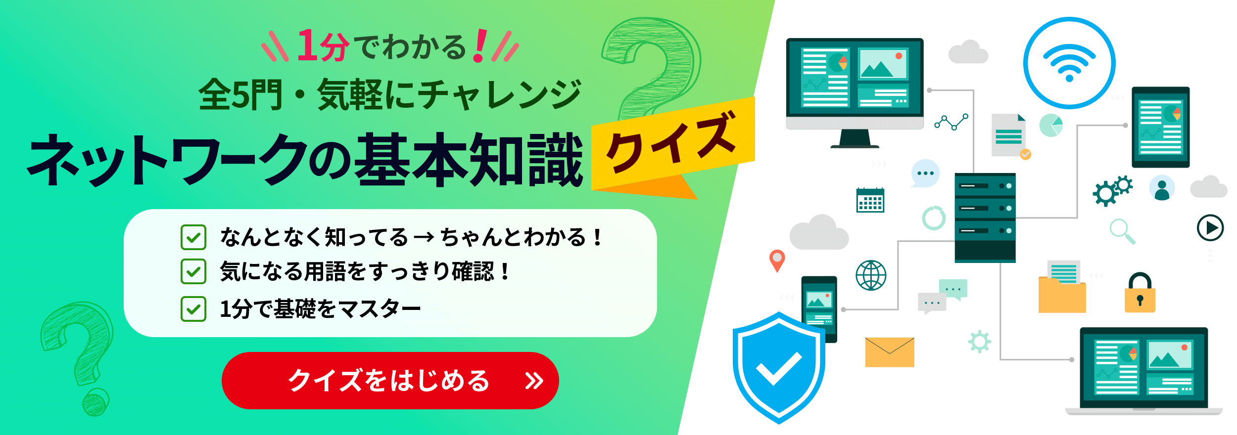 1分でわかる！全5問・気軽にチャレンジ ネットワークの基本知識クイズ 今すぐ診断はこちら
