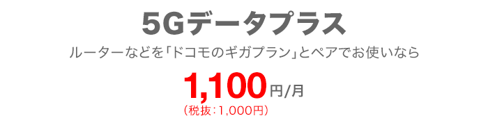 5Gデータプラス ルーターなどを「ドコモのギガプラン」とペアでお使いなら1,100円/月(税込)