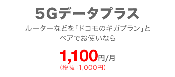 5Gデータプラス ルーターなどを「ドコモのギガプラン」とペアでお使いなら1,100円/月(税込)