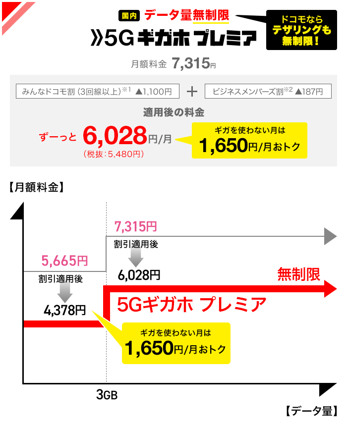 データ量無制限　5Gギガホ プレミア