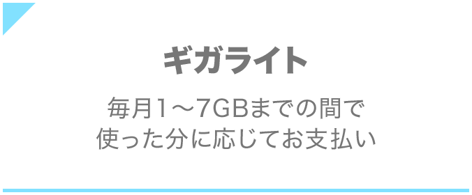 ギガライト 毎月1～7GBまでの間で、使った分に応じてお支払い