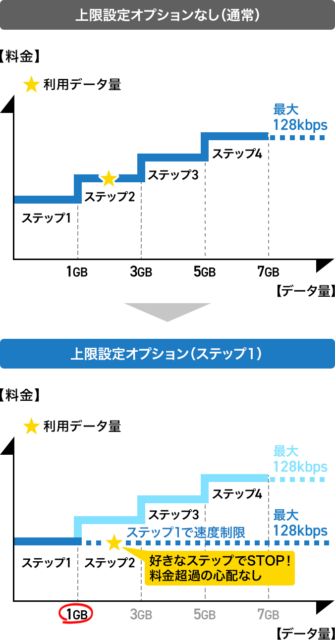 上限設定オプションなしの場合（通常）と上限設定オプションを申込みした場合