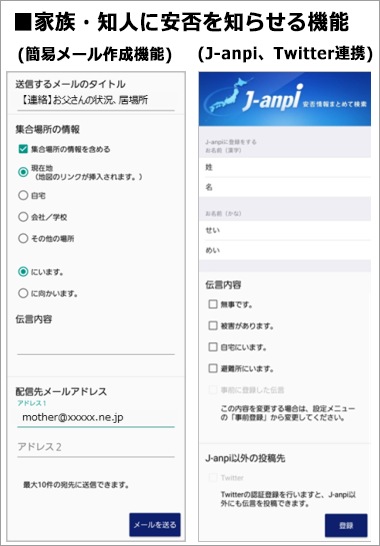 家族・知人に安否を知らせる機能イメージ