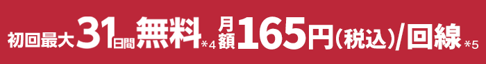 初回最大31日間無料*1 !月額165円(税込)/回線*2