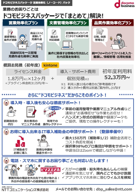 「業務効率化（ノーコード）パック」　サービス紹介リーフレット