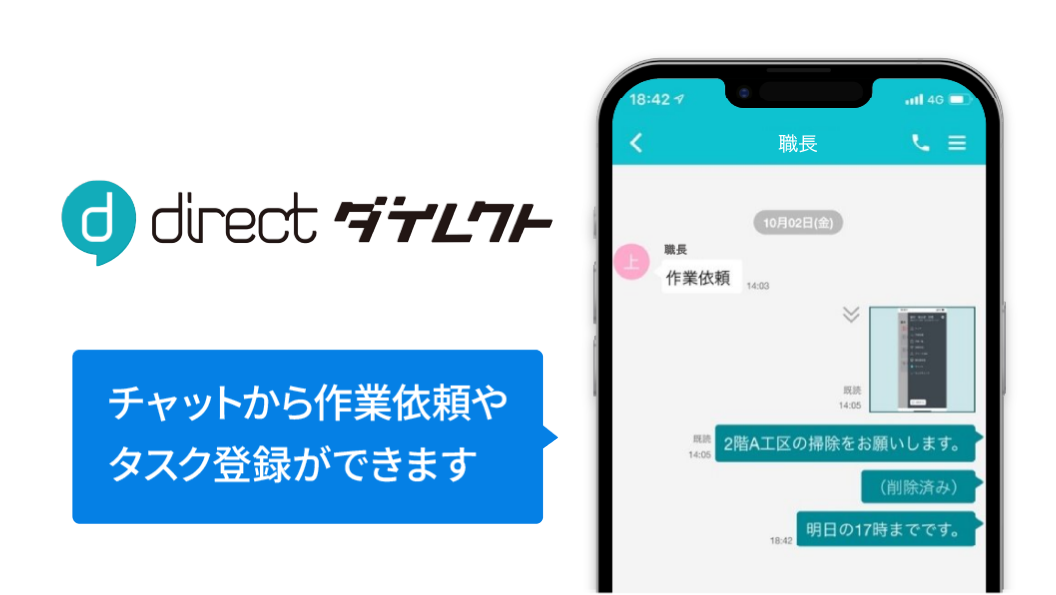 「チャットツール連携」のイメージ図　チャットから作業依頼やタスク登録ができます