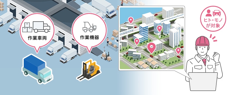 作業員または作業機器の位置情報を取得して現場状況を把握