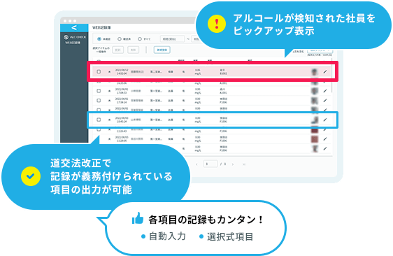 LINKEETHクラウド型アルコールチェックサービスの管理画面のイメージ