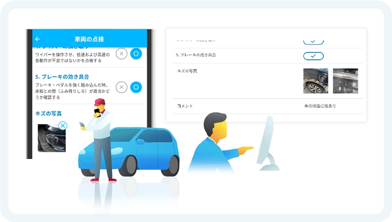 管理者・ドライバーが実施すべき対応のステータスが一目瞭然です。事故通報を行った現場のストリートビューや映像を確認することができます。 イメージ画像