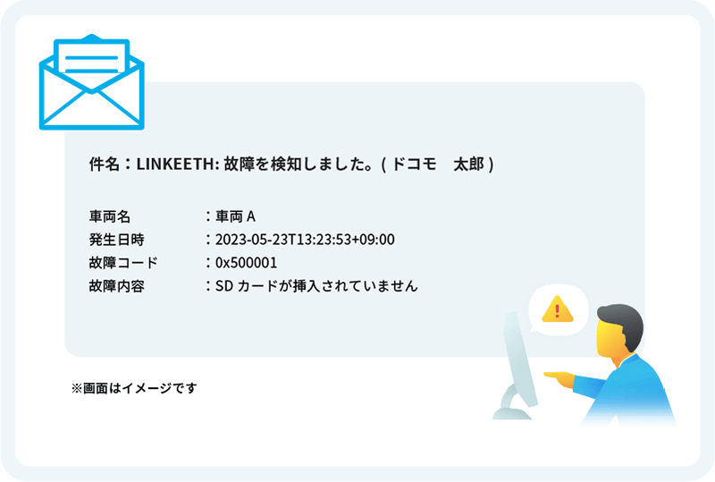 検知・アラート機能により、ドライブレコーダー故障の見落としリスクを最小化します。 イメージ画像