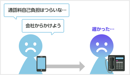 通話料自己負担はつらいな・・・ 会社からかけよう。 対応が遅くなった・・・ビジネスチャンスを逃してしまった。