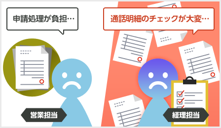 営業担当：申請処理が負担・・・／経理担当：通話迷彩のチェックが大変