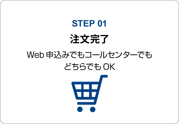 STEP 01：注文完了　Web申込みでもコールセンターでもどちらでもOK