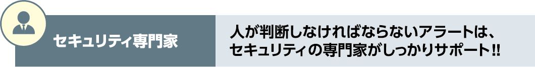 セキュリティ専門家　人が判断しなければならないアラートは、セキュリティ の専門家がしっかりサポート!!