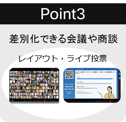 Point3 差別化できる会議や商談。レイアウト・ライブ投票