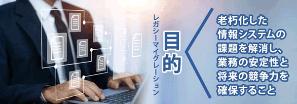 レガシーマイグレーションの目的 老朽化した情報システムの課題を解消し、業務の安定性と将来の競争力を確保すること