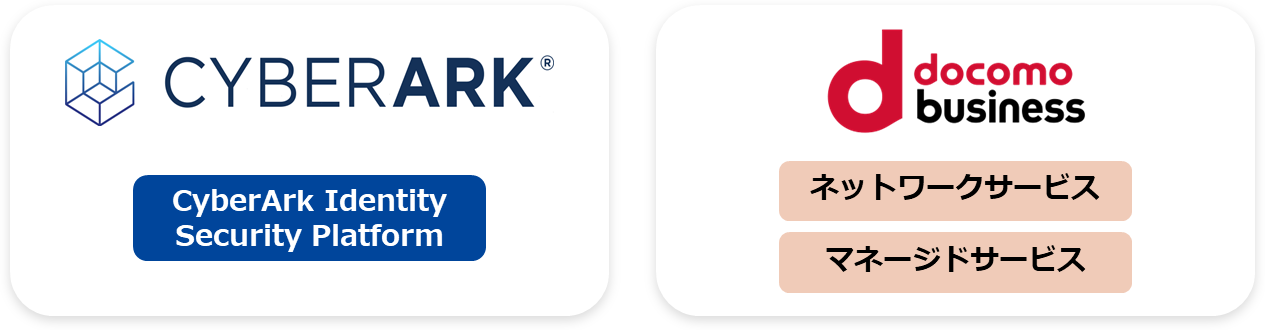 CyberArkロゴ(CyberArk Identity Security Platform) docomobusinessロゴ(ネットワークサービス・マネージドサービス)