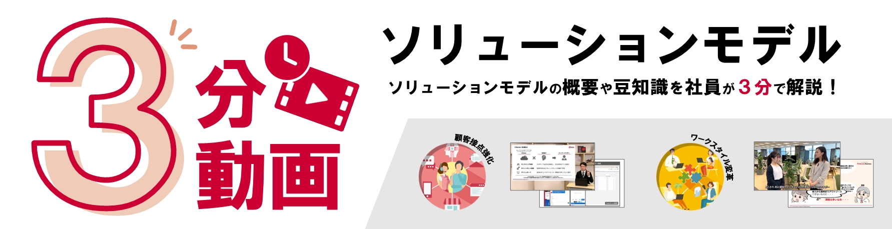 3分動画　ソリューションモデル　ソリューションモデルの概要や豆知識を社員が3分で解説！