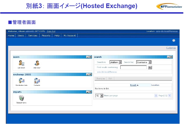 別紙3： 画面イメージ(Hosted Exchange) 管理者画面