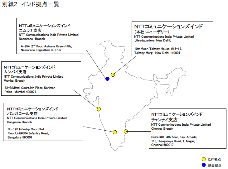 別紙2　インド拠点一覧