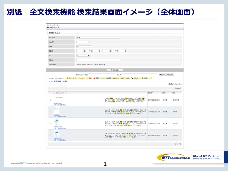 別紙　全文検索機能 検索結果画面イメージ（全体画面）