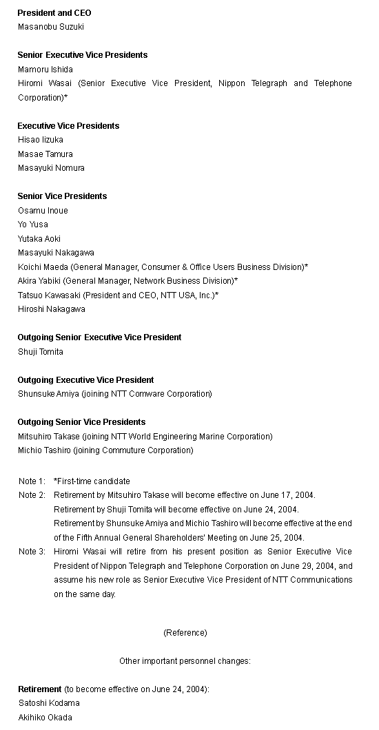 NTT Communications' New Board of Directors