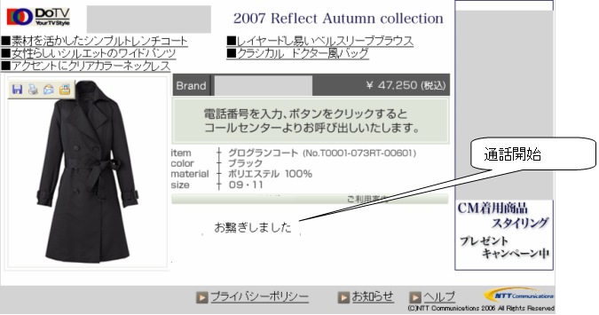 「DoTV」の商品購入ページで「電話で購入する」ボタンをクリック