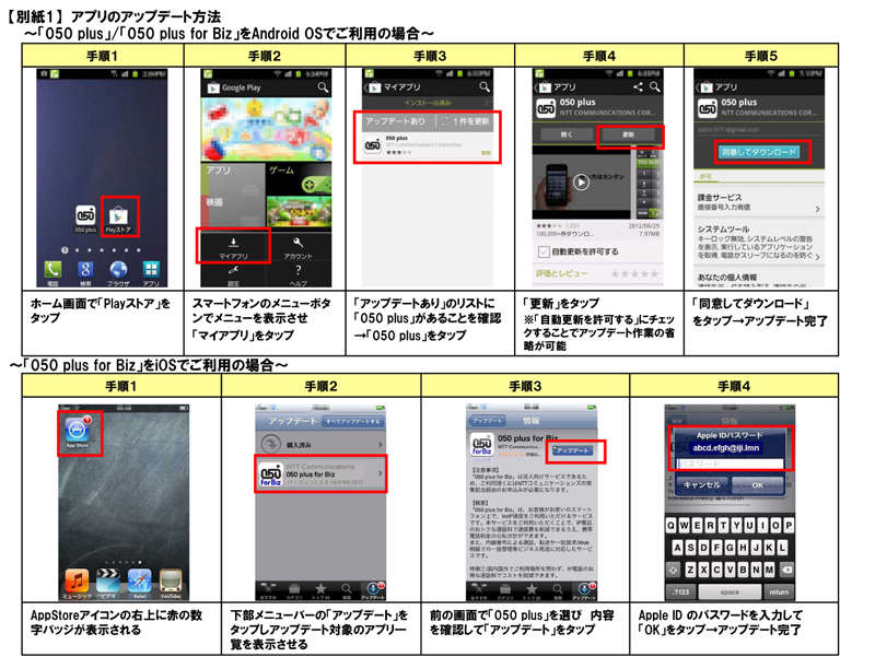 【別紙1】　アプリのアップデート方法
