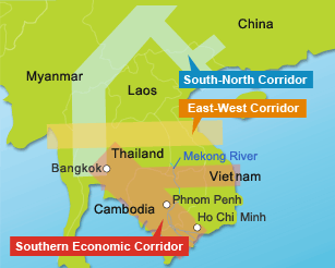 The area around the Southern Economic Corridor connecting Thailand and Vietnam has gained attention as a new economic region.