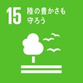 sdg_icon_15_ja 目標15:陸上生態系の保護、回復および持続可能な利用の推進、森林の持続可能な管理、砂漠化への対処、土地劣化の阻止および逆転、ならびに生物多様性損失の阻止を図る